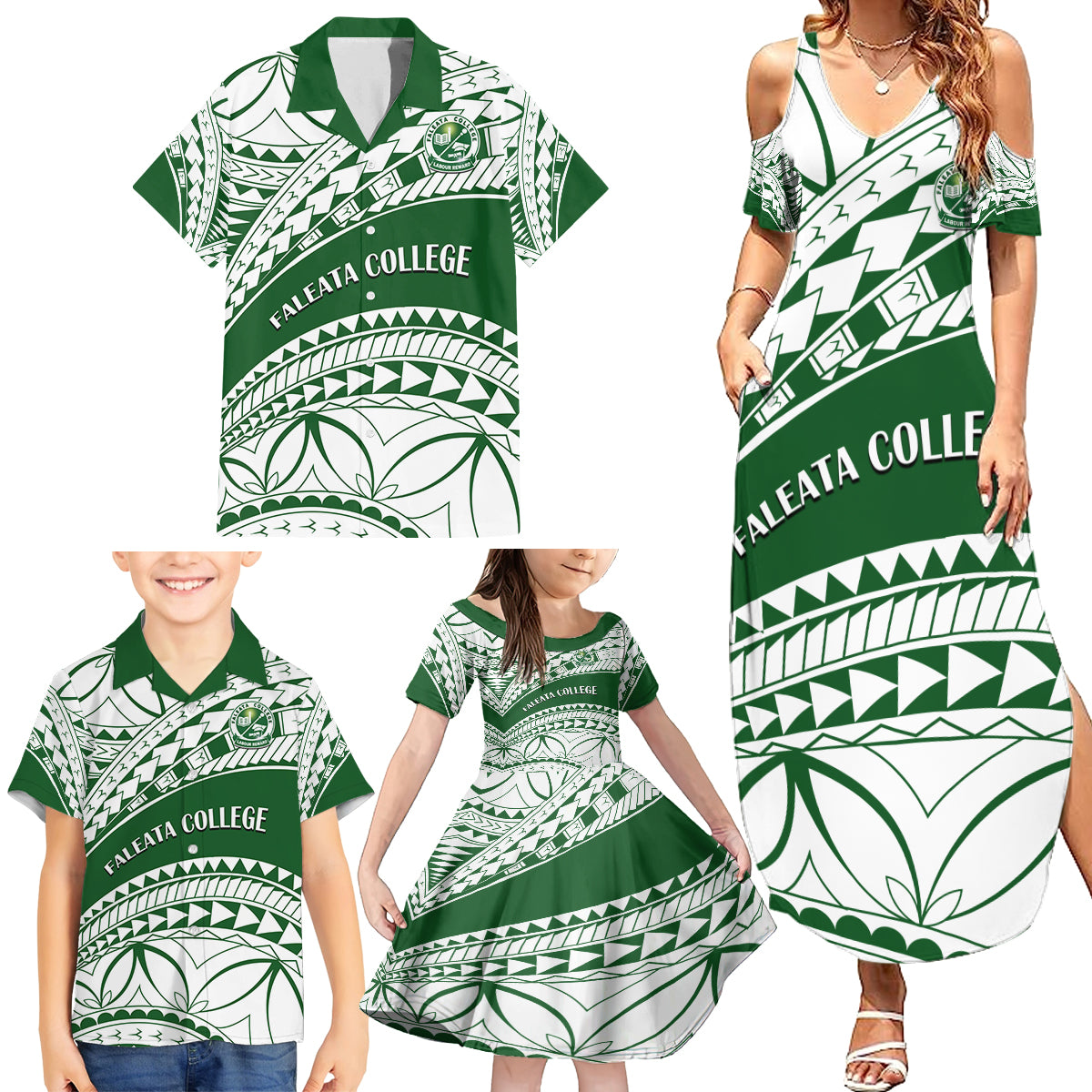 Personalised Samoa Faleata College Family Matching Summer Maxi Dress and Hawaiian Shirt Samoan Pattern - Wonder Print Shop