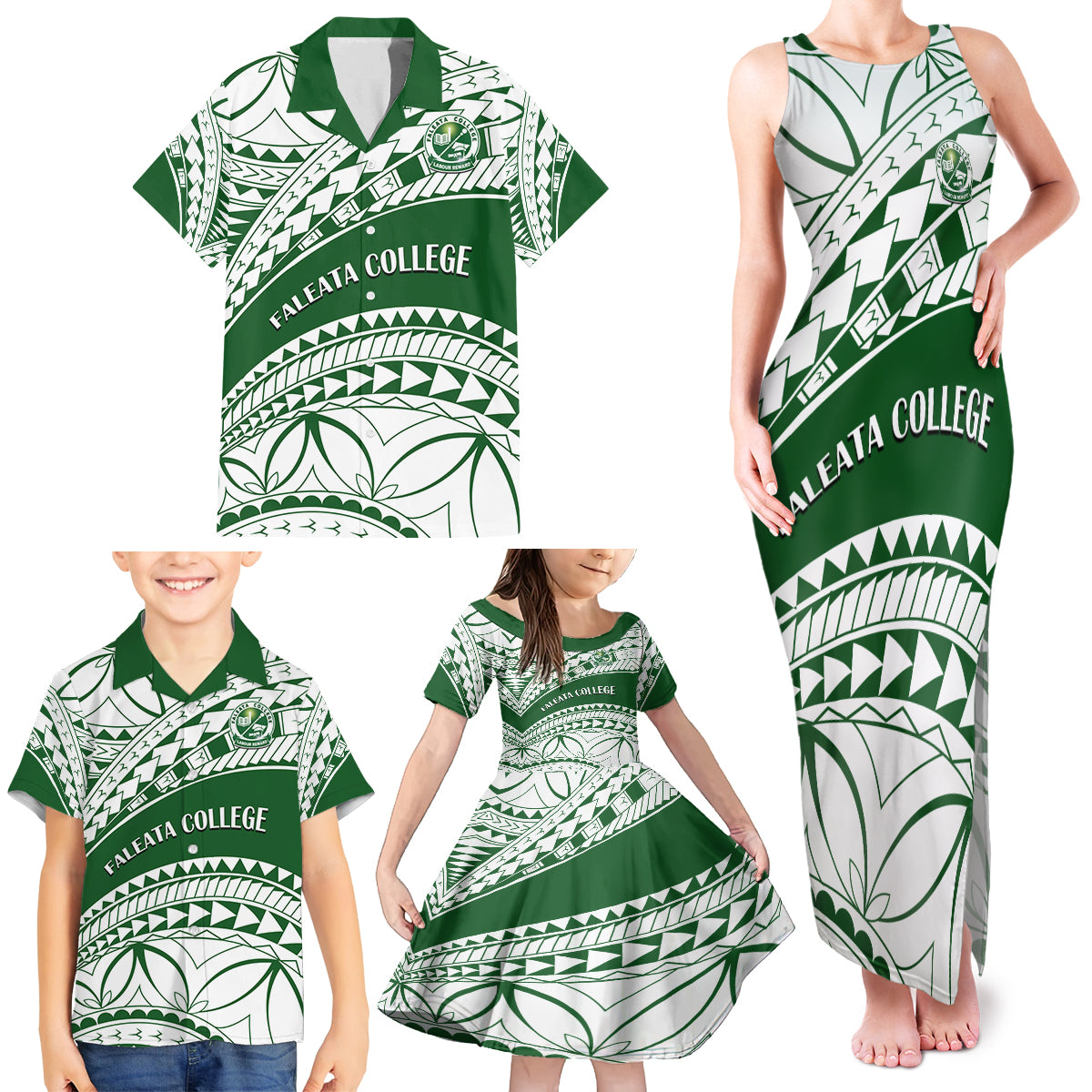 Personalised Samoa Faleata College Family Matching Tank Maxi Dress and Hawaiian Shirt Samoan Pattern - Wonder Print Shop
