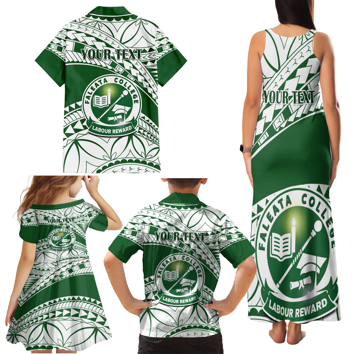 Personalised Samoa Faleata College Family Matching Tank Maxi Dress and Hawaiian Shirt Samoan Pattern - Wonder Print Shop