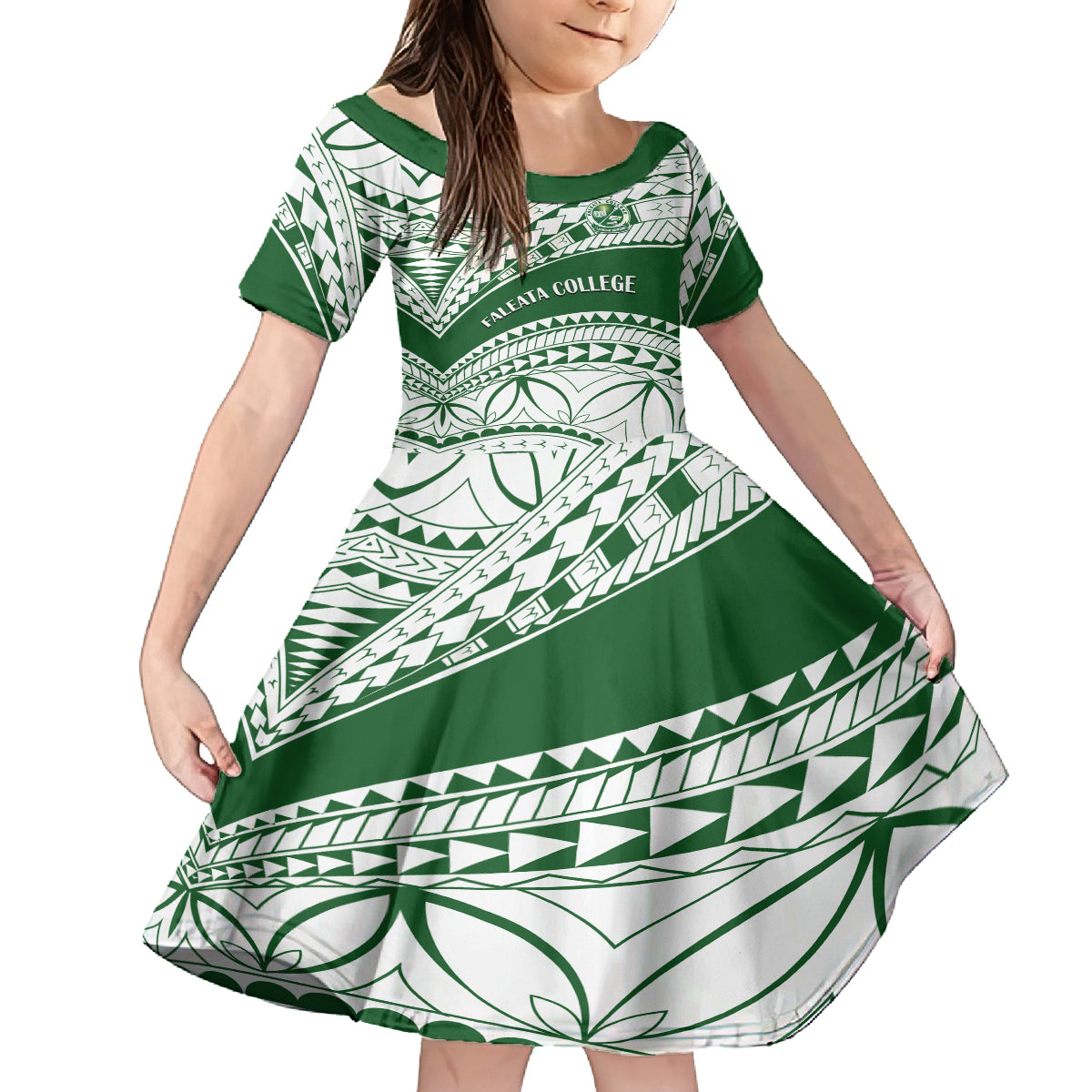 Personalised Samoa Faleata College Kid Short Sleeve Dress Samoan Pattern - Wonder Print Shop