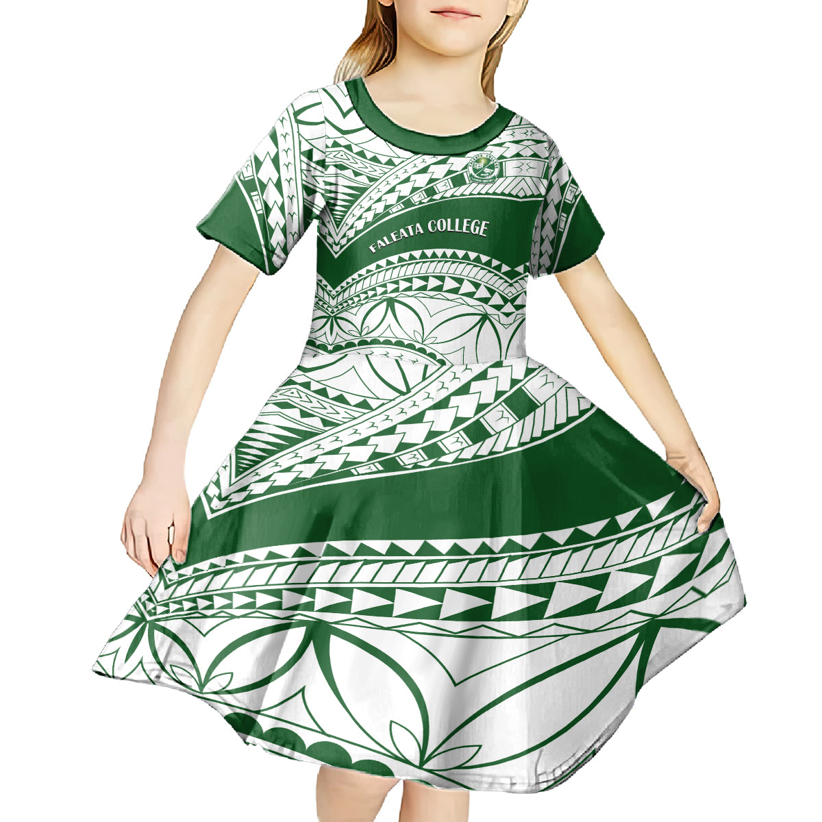 Personalised Samoa Faleata College Kid Short Sleeve Dress Samoan Pattern - Wonder Print Shop