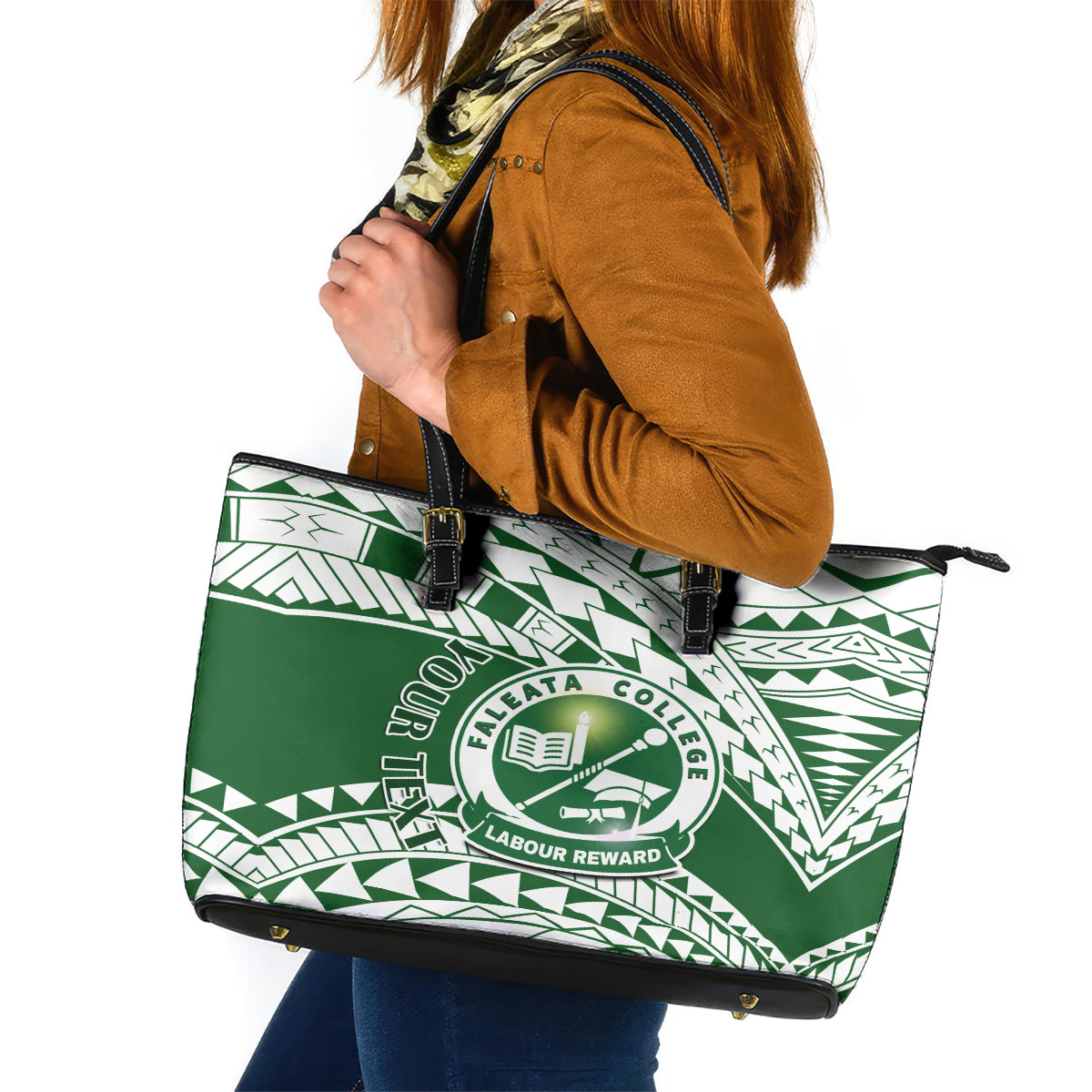 Personalised Samoa Faleata College Leather Tote Bag Samoan Pattern - Wonder Print Shop