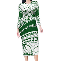 Personalised Samoa Faleata College Long Sleeve Bodycon Dress Samoan Pattern - Wonder Print Shop