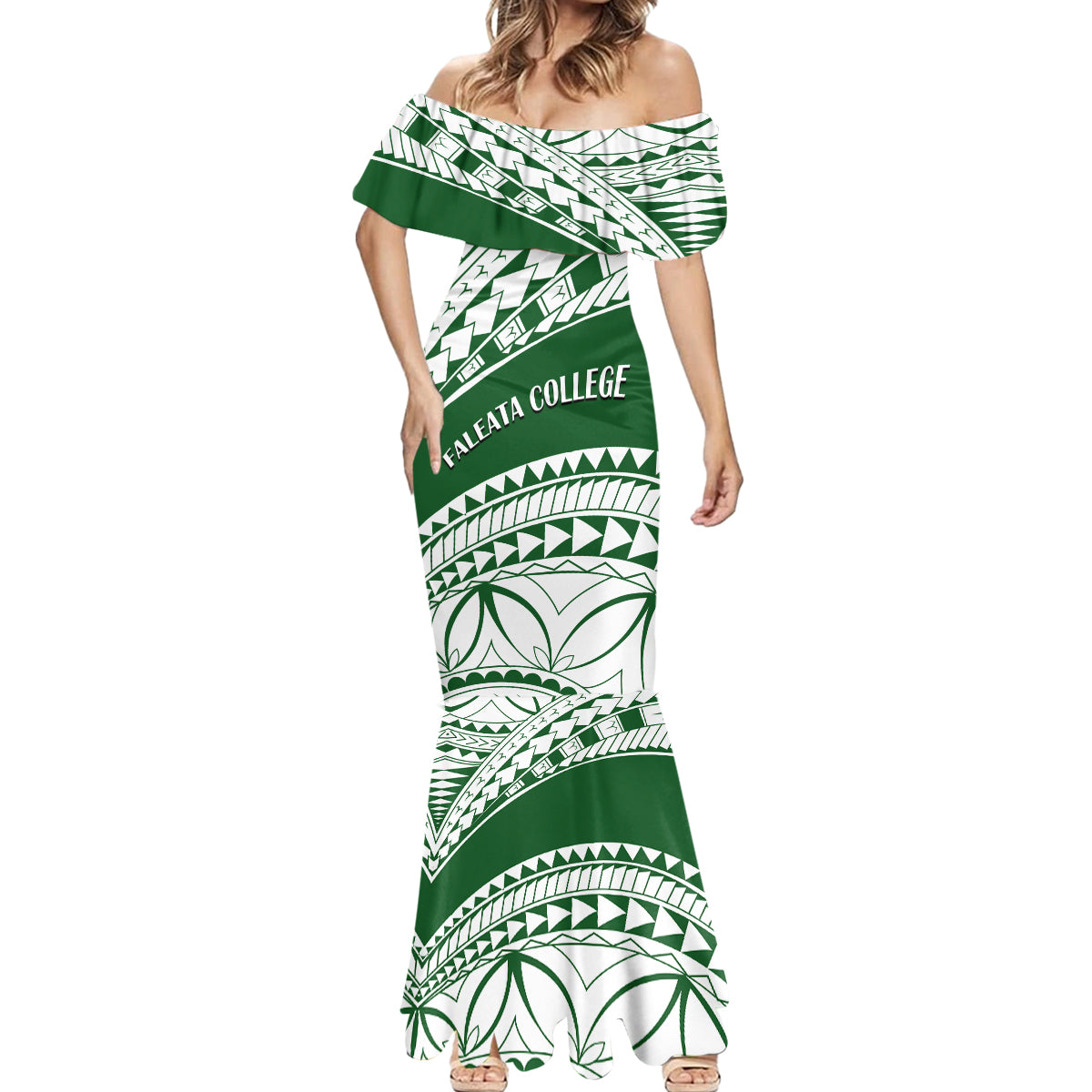 Personalised Samoa Faleata College Mermaid Dress Samoan Pattern - Wonder Print Shop