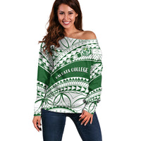Personalised Samoa Faleata College Off Shoulder Sweater Samoan Pattern - Wonder Print Shop