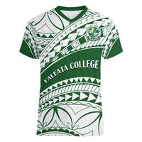 Personalised Samoa Faleata College Women V Neck T Shirt Samoan Pattern - Wonder Print Shop