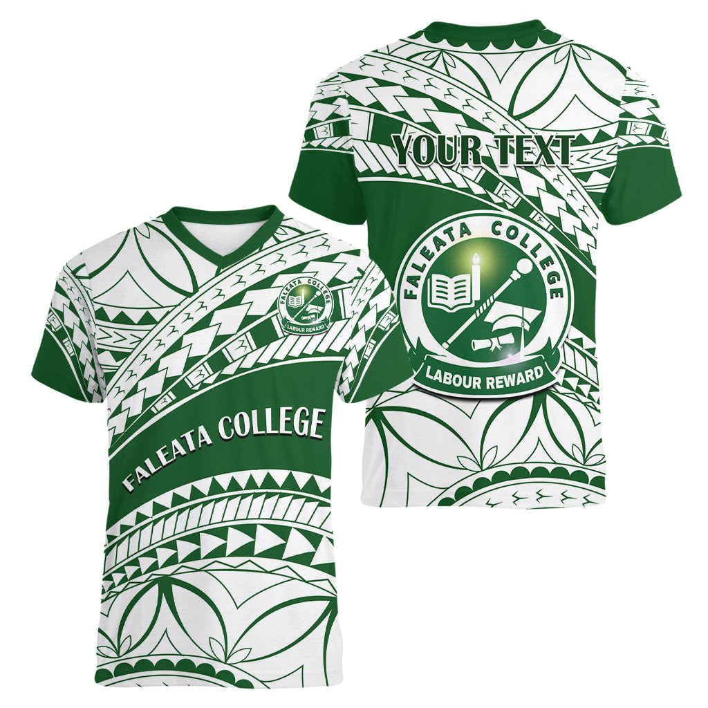 Personalised Samoa Faleata College Women V Neck T Shirt Samoan Pattern - Wonder Print Shop