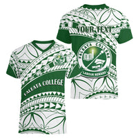 Personalised Samoa Faleata College Women V Neck T Shirt Samoan Pattern - Wonder Print Shop