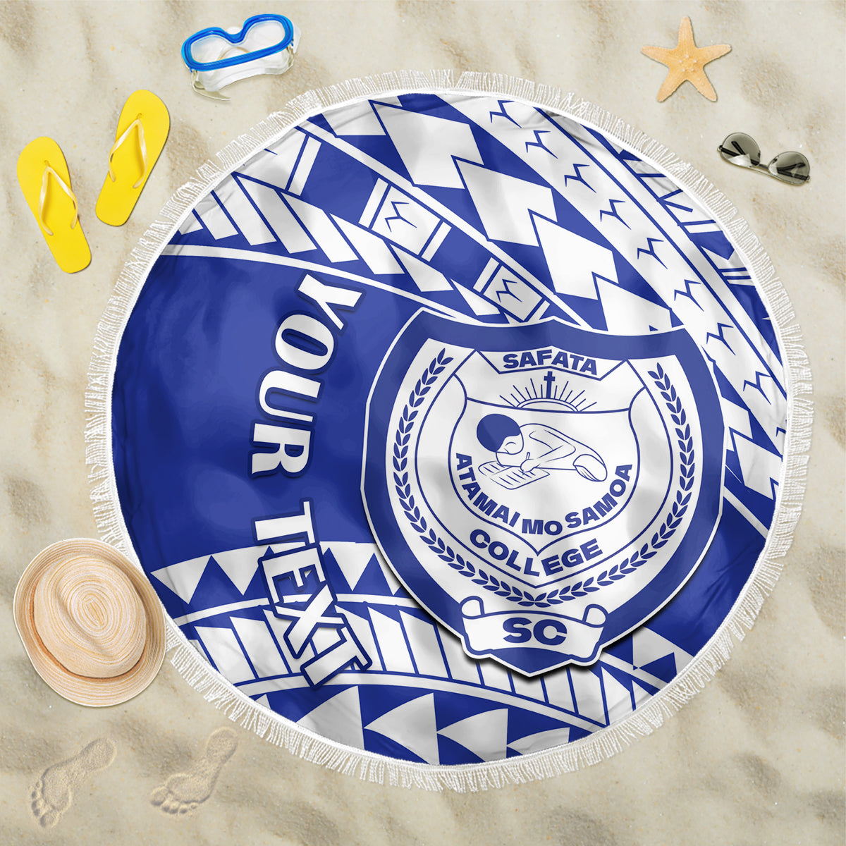 Personalised Samoa Safata College Beach Blanket Samoan Pattern - Wonder Print Shop