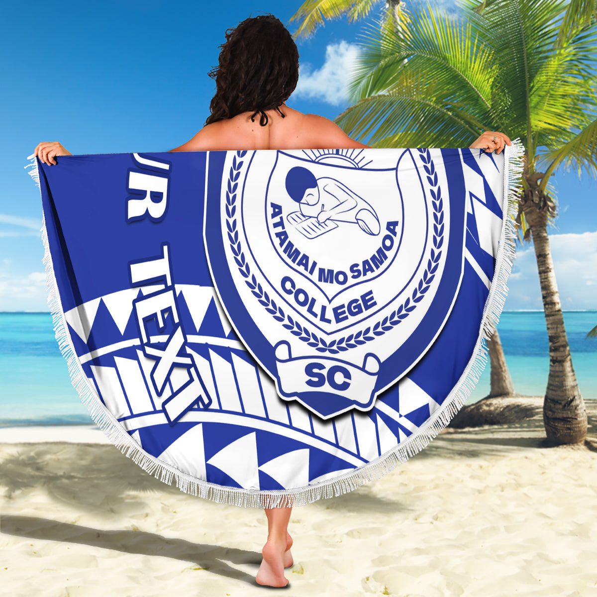 Personalised Samoa Safata College Beach Blanket Samoan Pattern - Wonder Print Shop