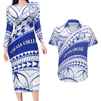 Personalised Samoa Safata College Couples Matching Long Sleeve Bodycon Dress and Hawaiian Shirt Samoan Pattern - Wonder Print Shop