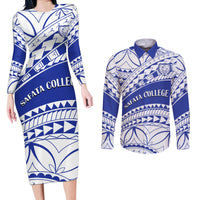 Personalised Samoa Safata College Couples Matching Long Sleeve Bodycon Dress and Long Sleeve Button Shirt Samoan Pattern - Wonder Print Shop