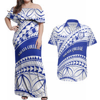 Personalised Samoa Safata College Couples Matching Off Shoulder Maxi Dress and Hawaiian Shirt Samoan Pattern - Wonder Print Shop