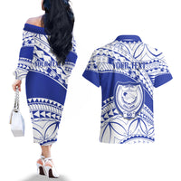 Personalised Samoa Safata College Couples Matching Off The Shoulder Long Sleeve Dress and Hawaiian Shirt Samoan Pattern - Wonder Print Shop
