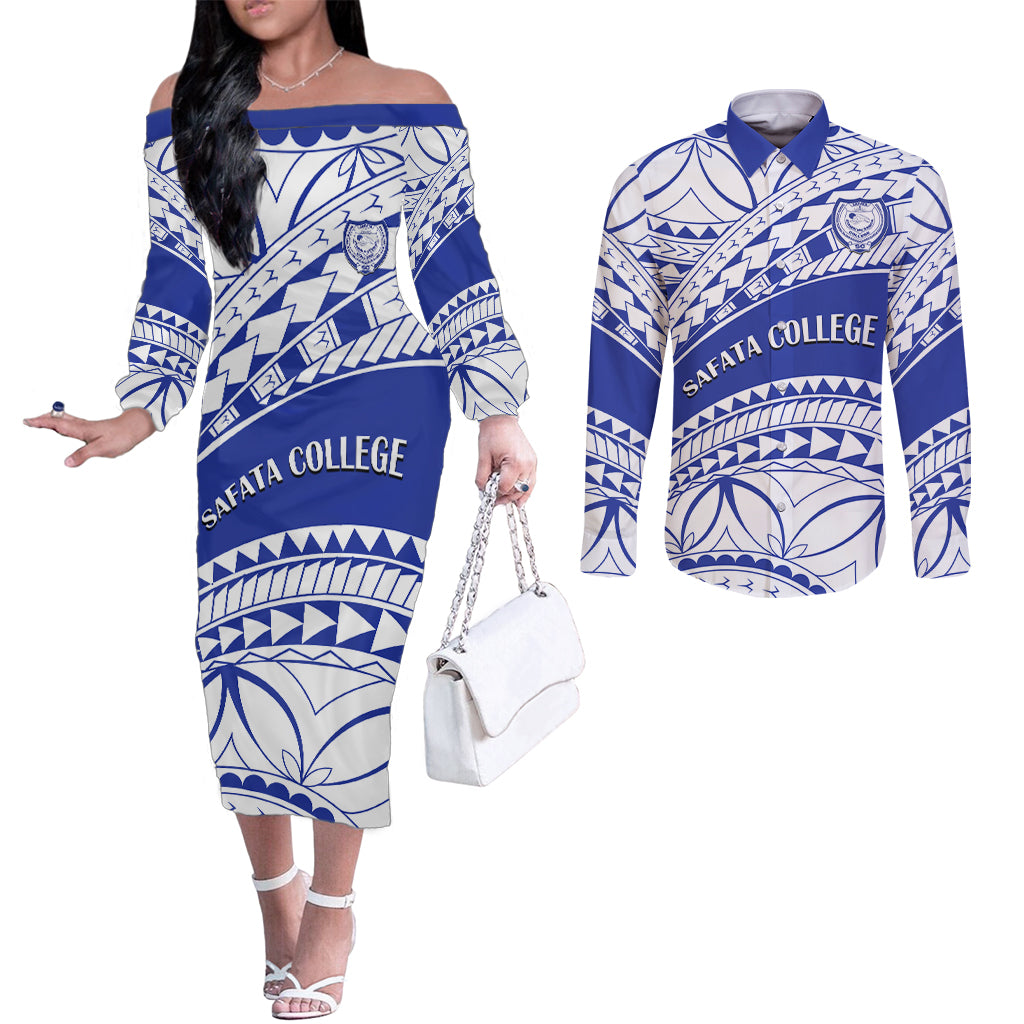 personalised-samoa-safata-college-couples-matching-off-the-shoulder-long-sleeve-dress-and-long-sleeve-button-shirt-samoan-pattern