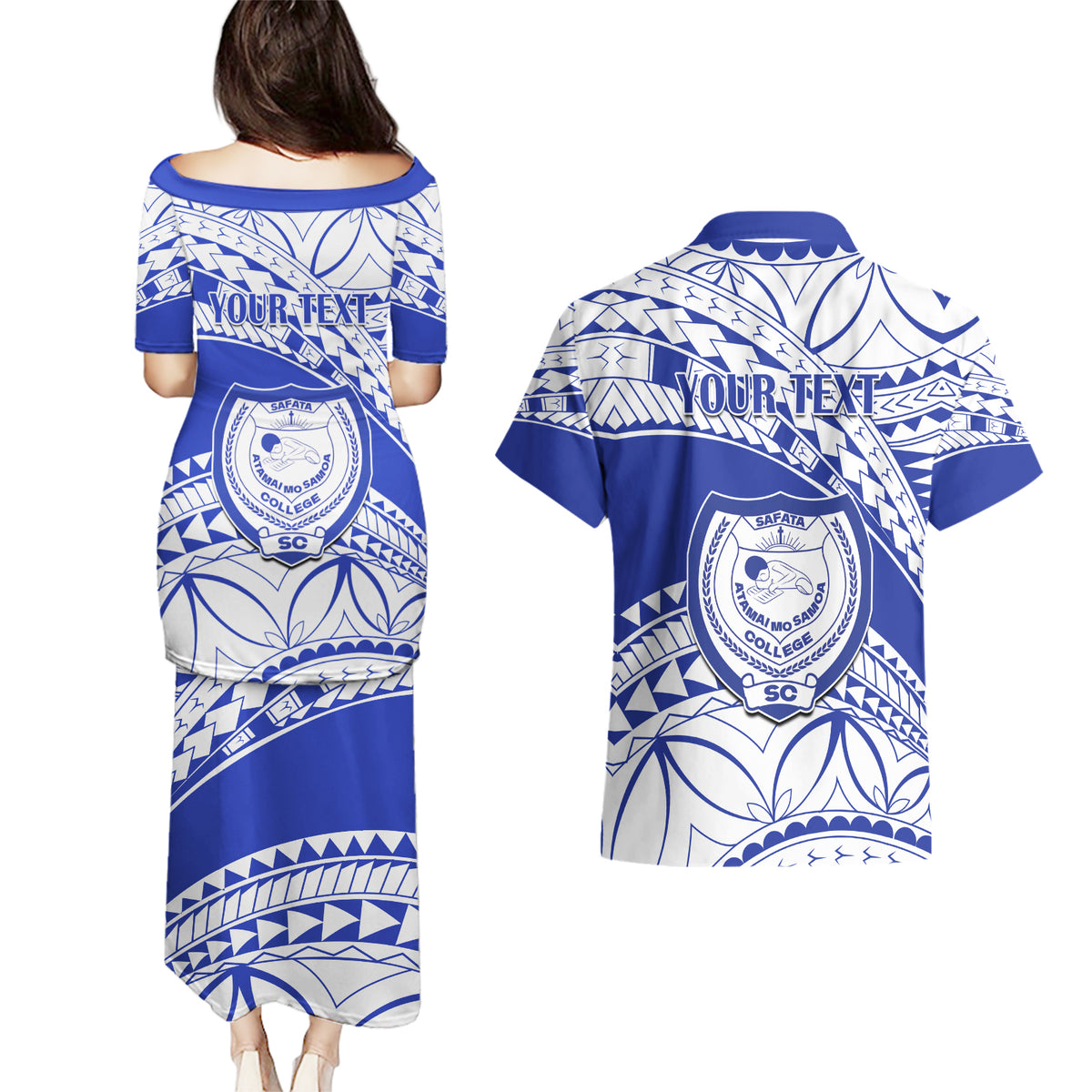 Personalised Samoa Safata College Couples Matching Puletasi Dress and Hawaiian Shirt Samoan Pattern - Wonder Print Shop