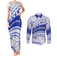 Personalised Samoa Safata College Couples Matching Tank Maxi Dress and Long Sleeve Button Shirt Samoan Pattern - Wonder Print Shop
