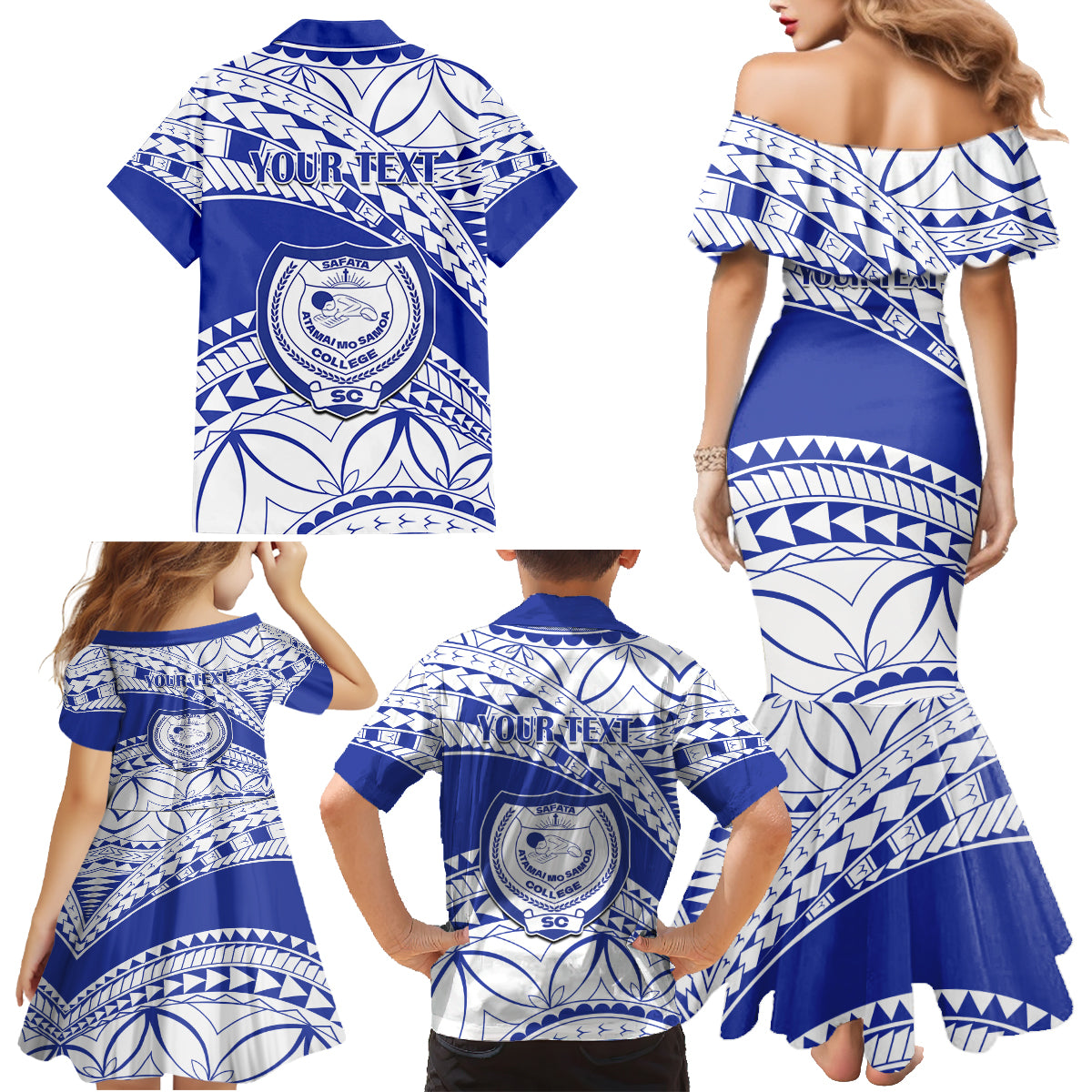 Personalised Samoa Safata College Family Matching Mermaid Dress and Hawaiian Shirt Samoan Pattern - Wonder Print Shop