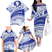 Personalised Samoa Safata College Family Matching Off Shoulder Long Sleeve Dress and Hawaiian Shirt Samoan Pattern - Wonder Print Shop