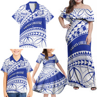 Personalised Samoa Safata College Family Matching Off Shoulder Maxi Dress and Hawaiian Shirt Samoan Pattern - Wonder Print Shop