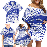 Personalised Samoa Safata College Family Matching Off Shoulder Short Dress and Hawaiian Shirt Samoan Pattern - Wonder Print Shop
