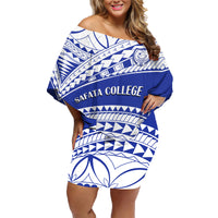 Personalised Samoa Safata College Family Matching Off Shoulder Short Dress and Hawaiian Shirt Samoan Pattern - Wonder Print Shop