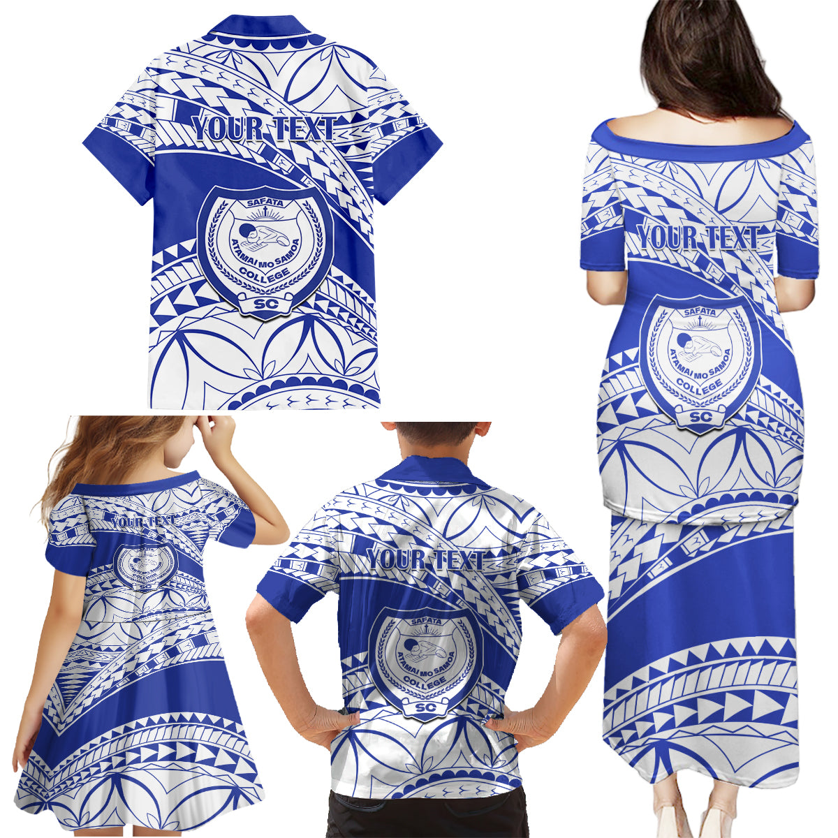 Personalised Samoa Safata College Family Matching Puletasi Dress and Hawaiian Shirt Samoan Pattern - Wonder Print Shop