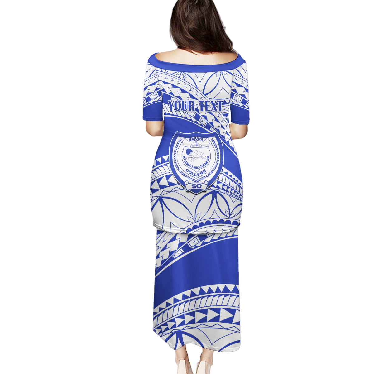 Personalised Samoa Safata College Family Matching Puletasi Dress and Hawaiian Shirt Samoan Pattern - Wonder Print Shop