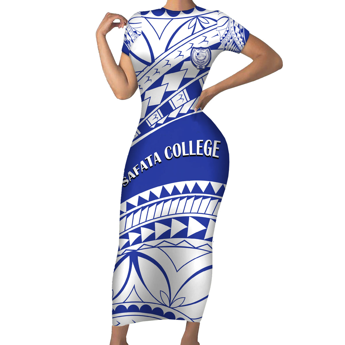 Personalised Samoa Safata College Family Matching Short Sleeve Bodycon Dress and Hawaiian Shirt Samoan Pattern - Wonder Print Shop