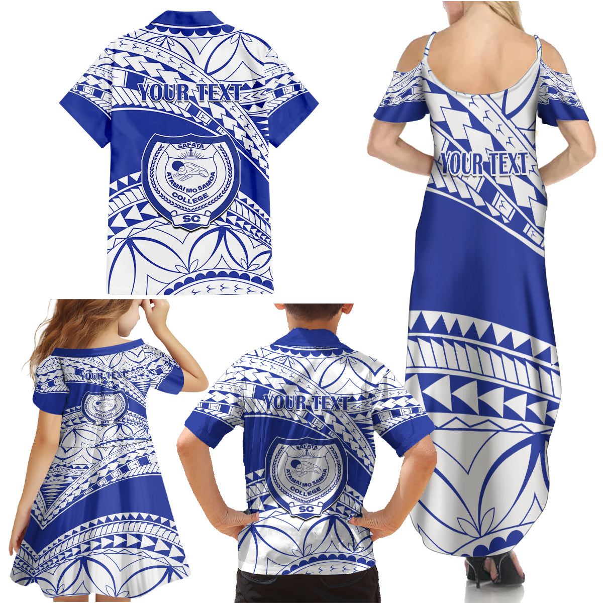 Personalised Samoa Safata College Family Matching Summer Maxi Dress and Hawaiian Shirt Samoan Pattern - Wonder Print Shop