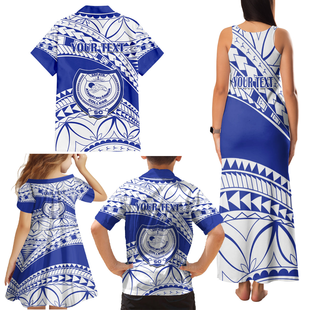 Personalised Samoa Safata College Family Matching Tank Maxi Dress and Hawaiian Shirt Samoan Pattern - Wonder Print Shop