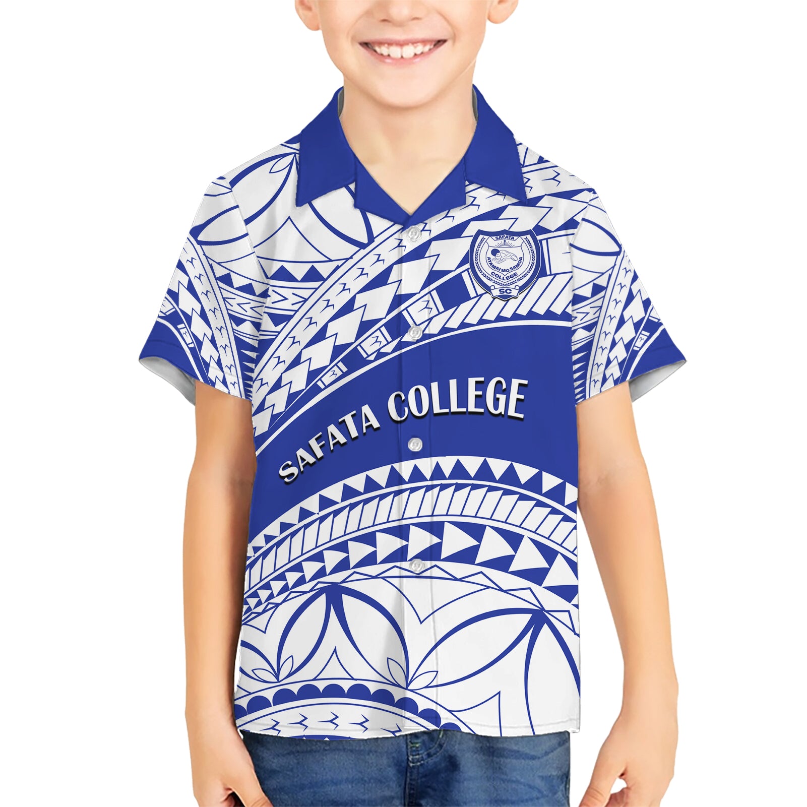 Personalised Samoa Safata College Kid Hawaiian Shirt Samoan Pattern - Wonder Print Shop