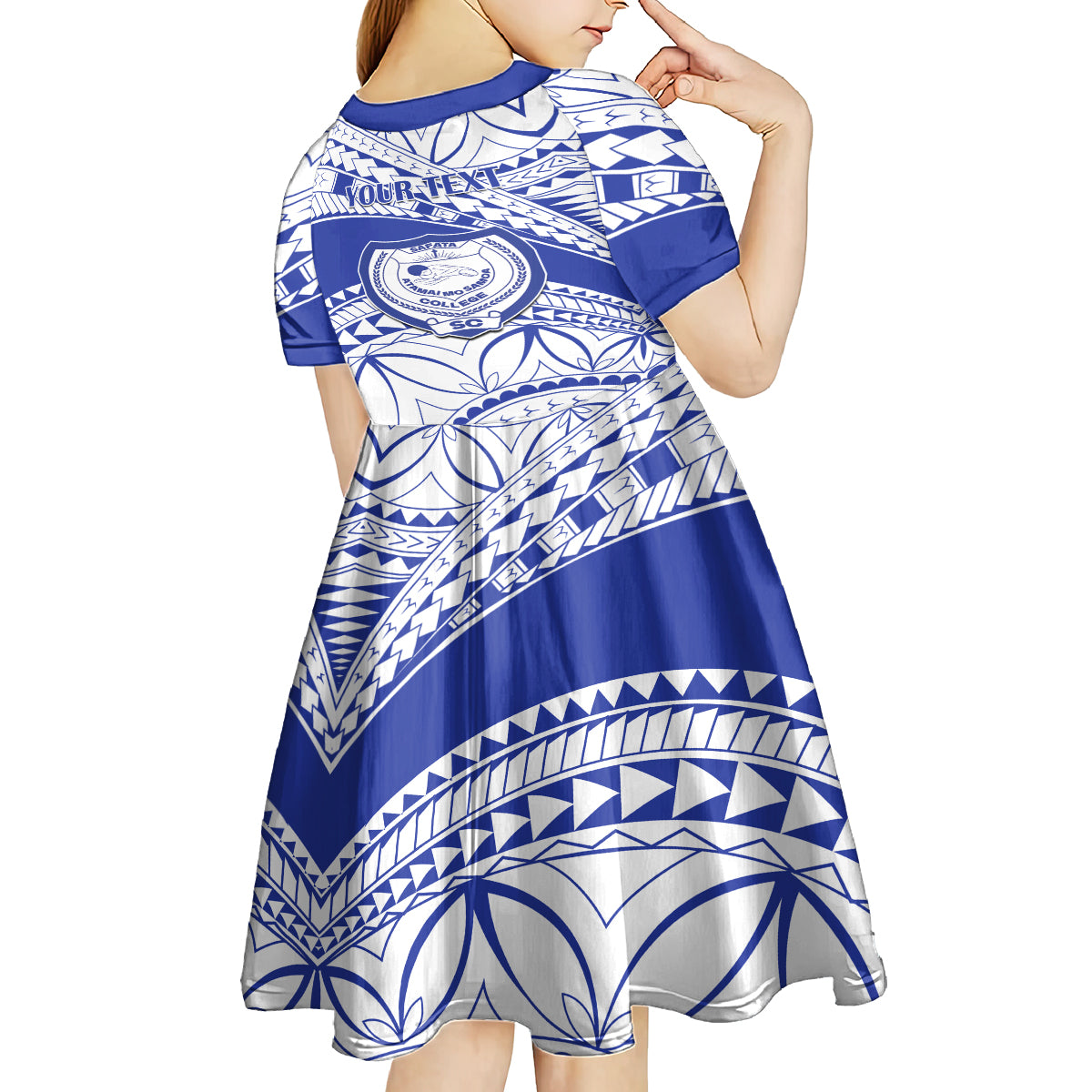 Personalised Samoa Safata College Kid Short Sleeve Dress Samoan Pattern - Wonder Print Shop