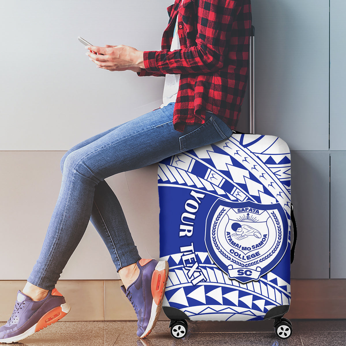 Personalised Samoa Safata College Luggage Cover Samoan Pattern - Wonder Print Shop