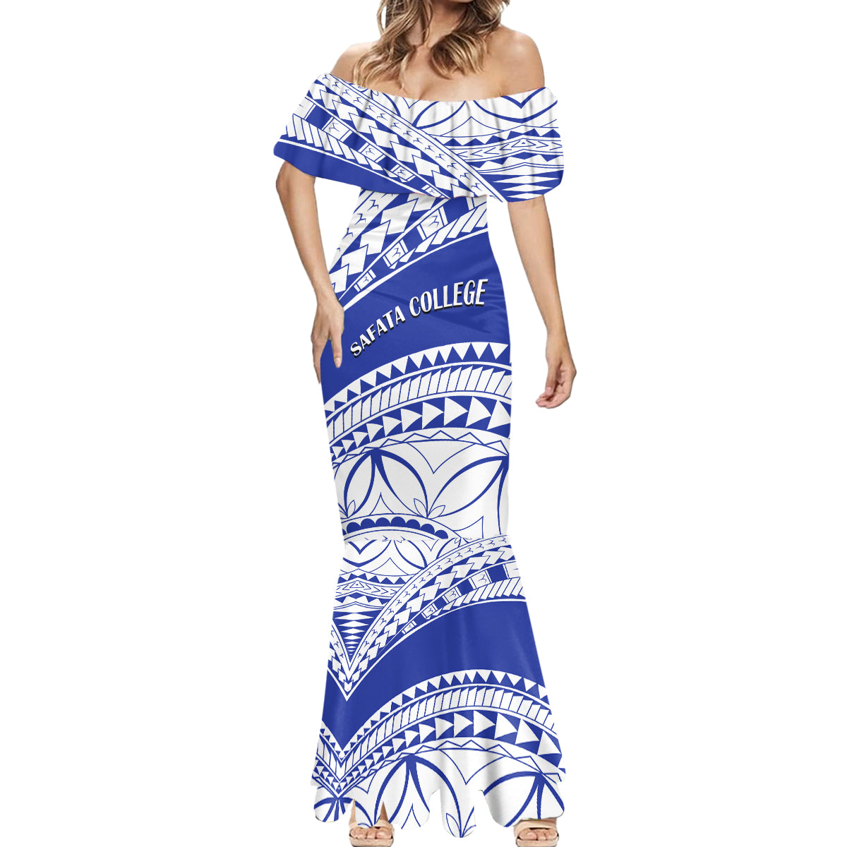 Personalised Samoa Safata College Mermaid Dress Samoan Pattern - Wonder Print Shop