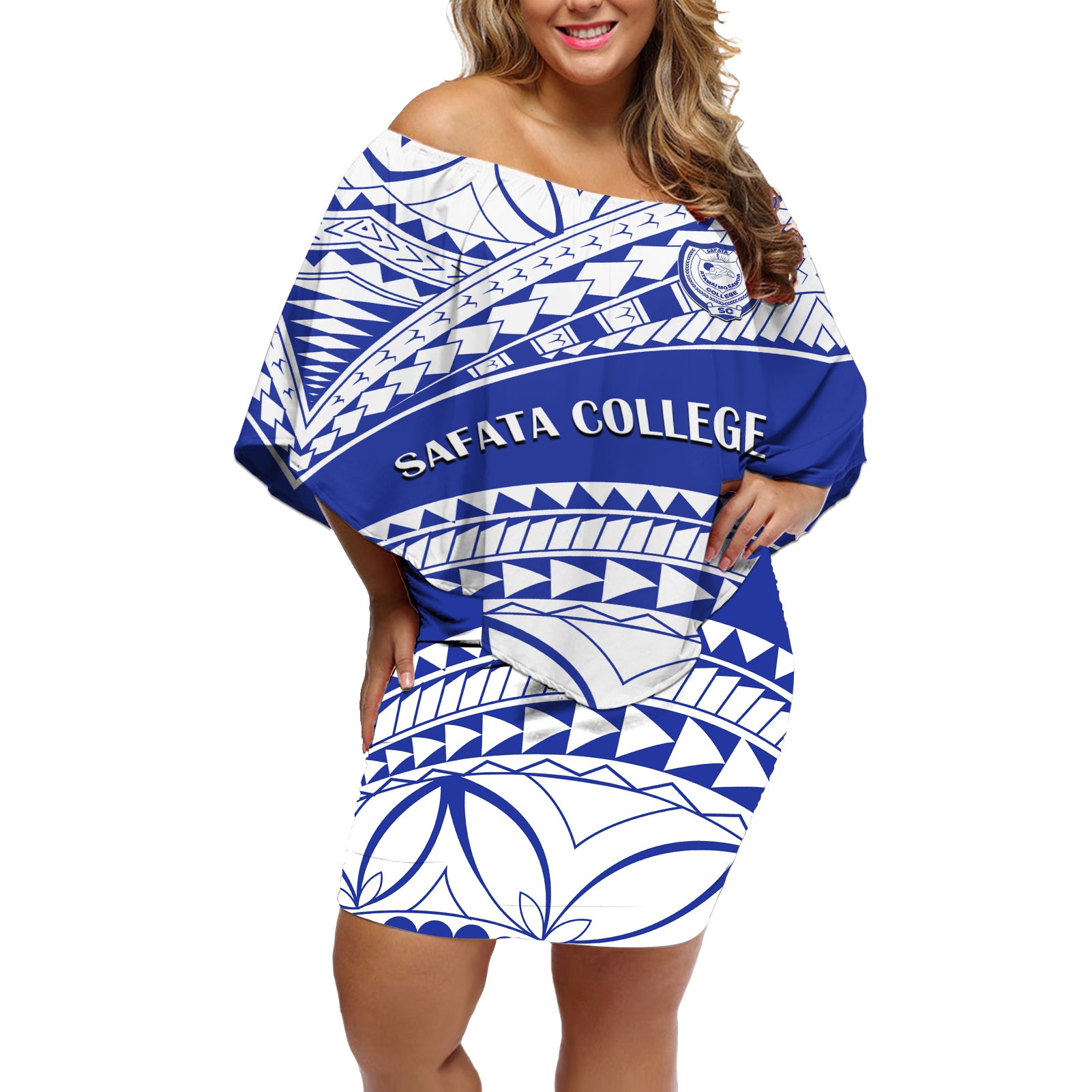 Personalised Samoa Safata College Off Shoulder Short Dress Samoan Pattern - Wonder Print Shop