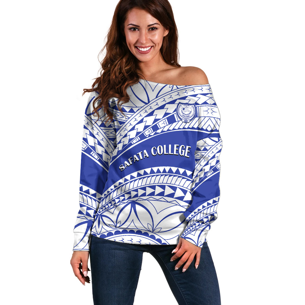 Personalised Samoa Safata College Off Shoulder Sweater Samoan Pattern - Wonder Print Shop