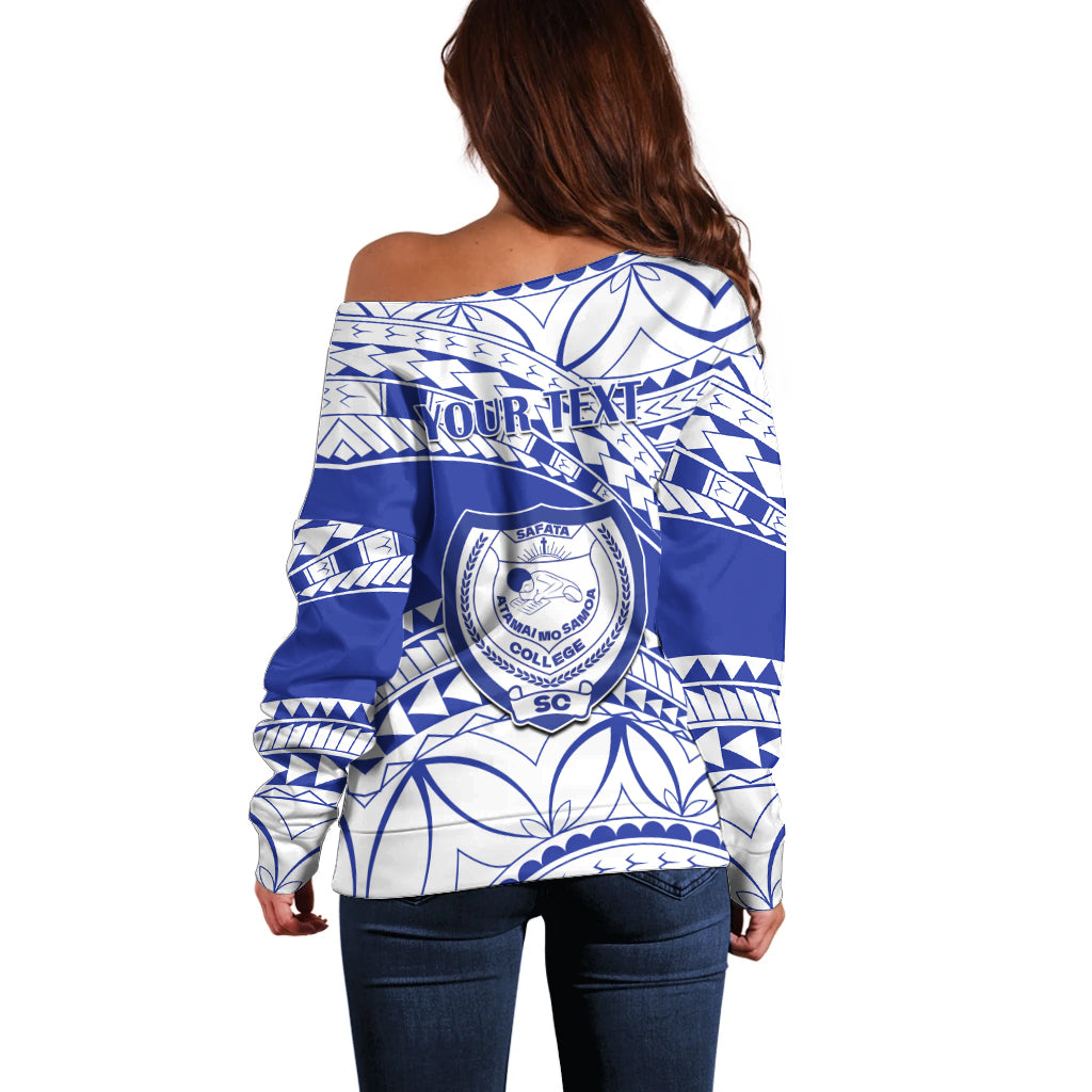 Personalised Samoa Safata College Off Shoulder Sweater Samoan Pattern - Wonder Print Shop