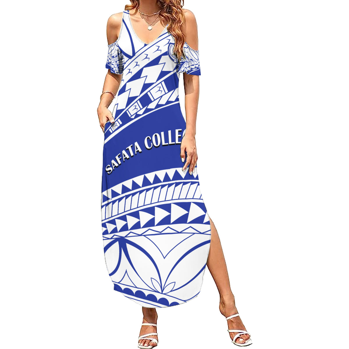 Personalised Samoa Safata College Summer Maxi Dress Samoan Pattern - Wonder Print Shop