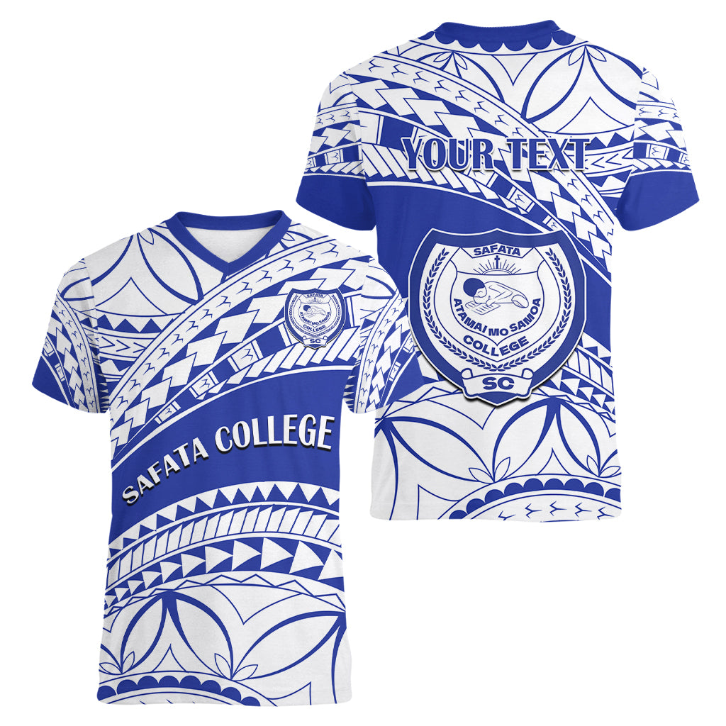 Personalised Samoa Safata College Women V Neck T Shirt Samoan Pattern - Wonder Print Shop