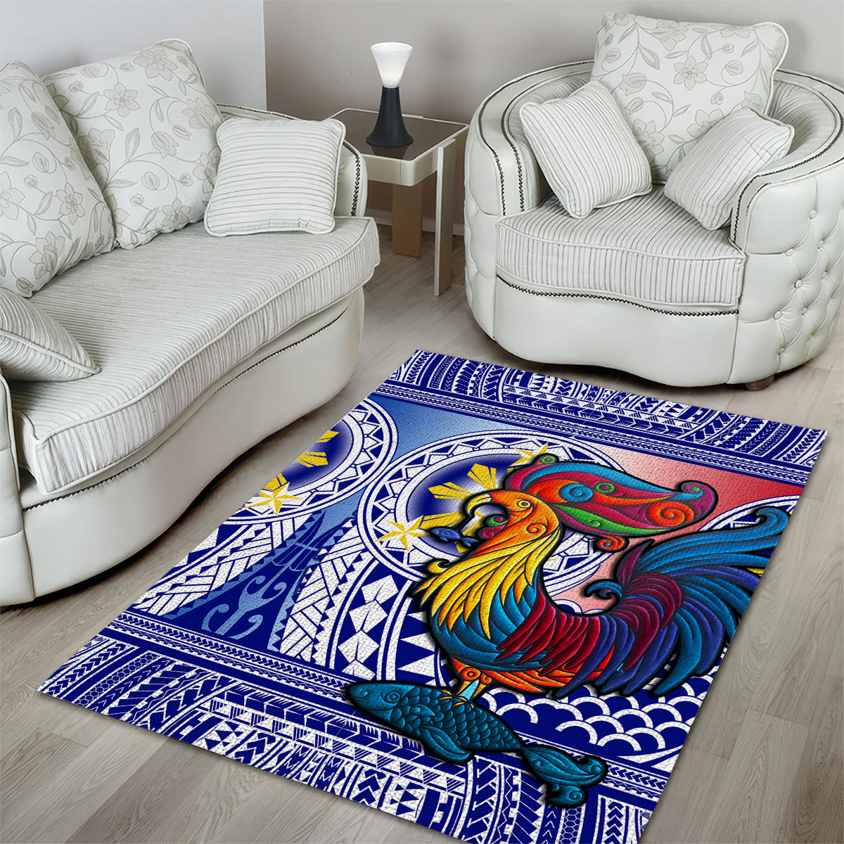 Personalised Philippines Area Rug Filipino Sarimanok With Polynesian Tattoo - Wonder Print Shop