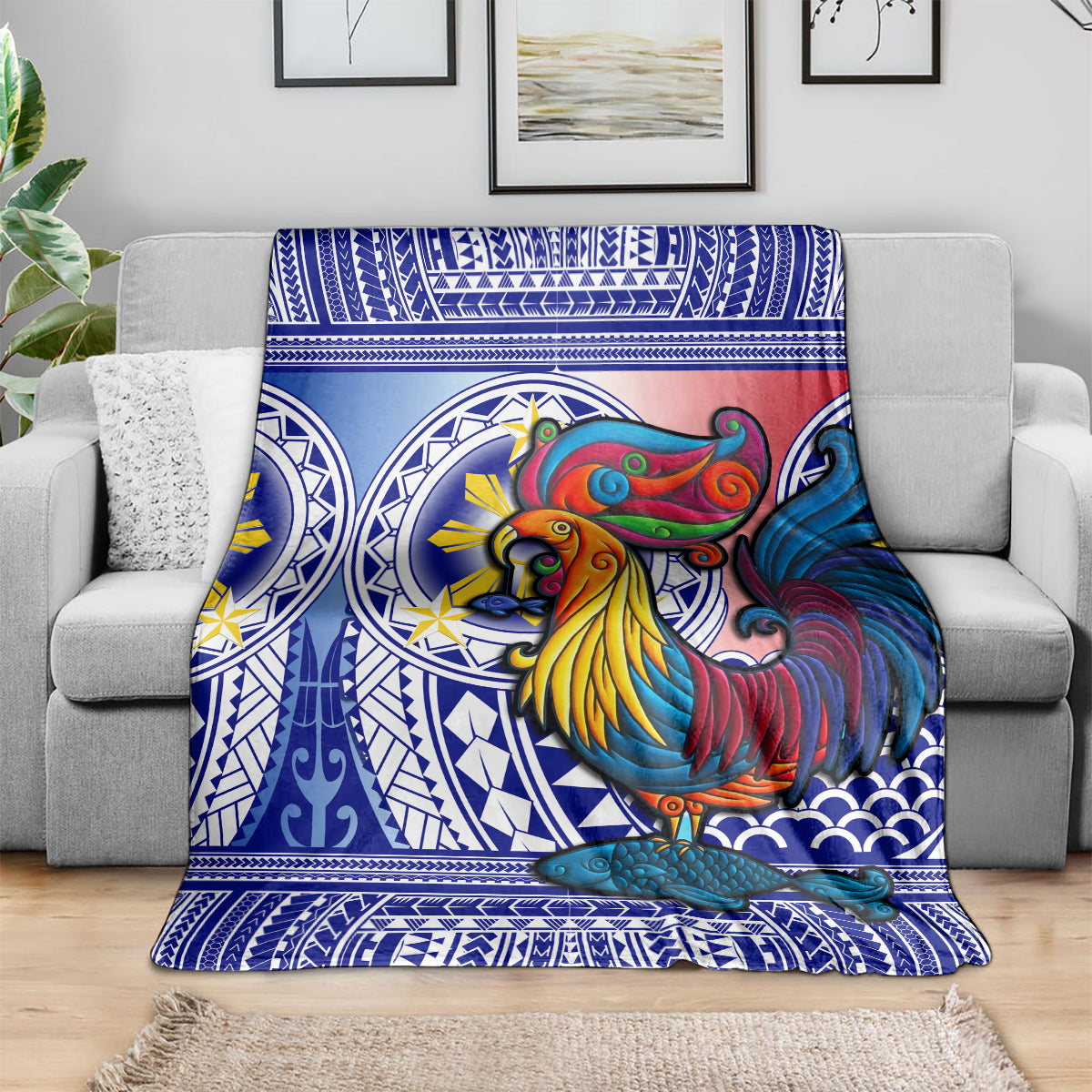personalised-philippines-blanket-filipino-sarimanok-with-polynesian-tattoo