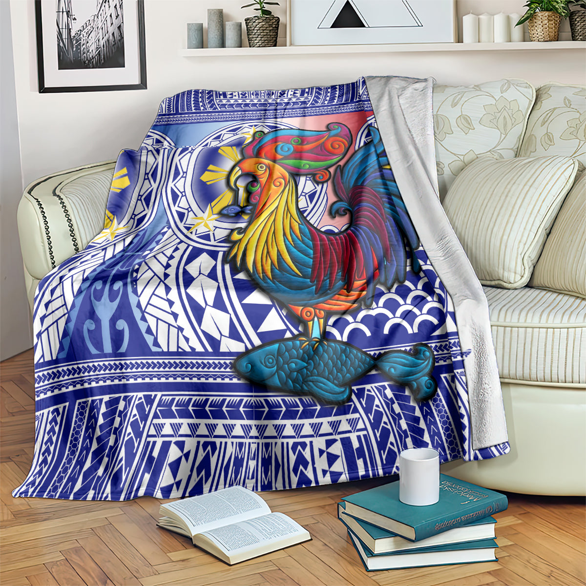 personalised-philippines-blanket-filipino-sarimanok-with-polynesian-tattoo