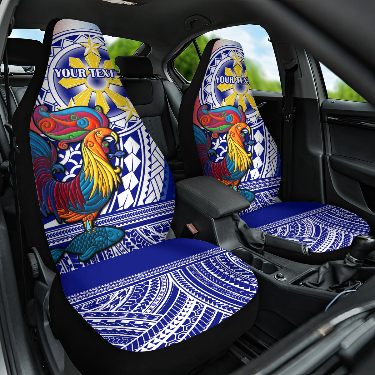 Personalised Philippines Car Seat Cover Filipino Sarimanok With Polynesian Tattoo - Wonder Print Shop