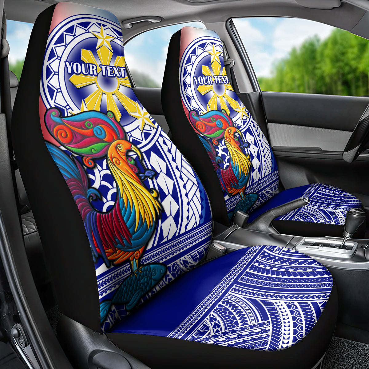 Personalised Philippines Car Seat Cover Filipino Sarimanok With Polynesian Tattoo - Wonder Print Shop