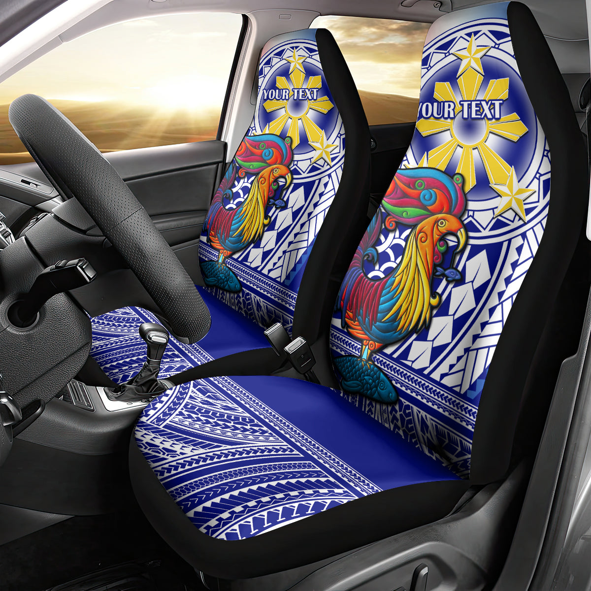 Personalised Philippines Car Seat Cover Filipino Sarimanok With Polynesian Tattoo - Wonder Print Shop