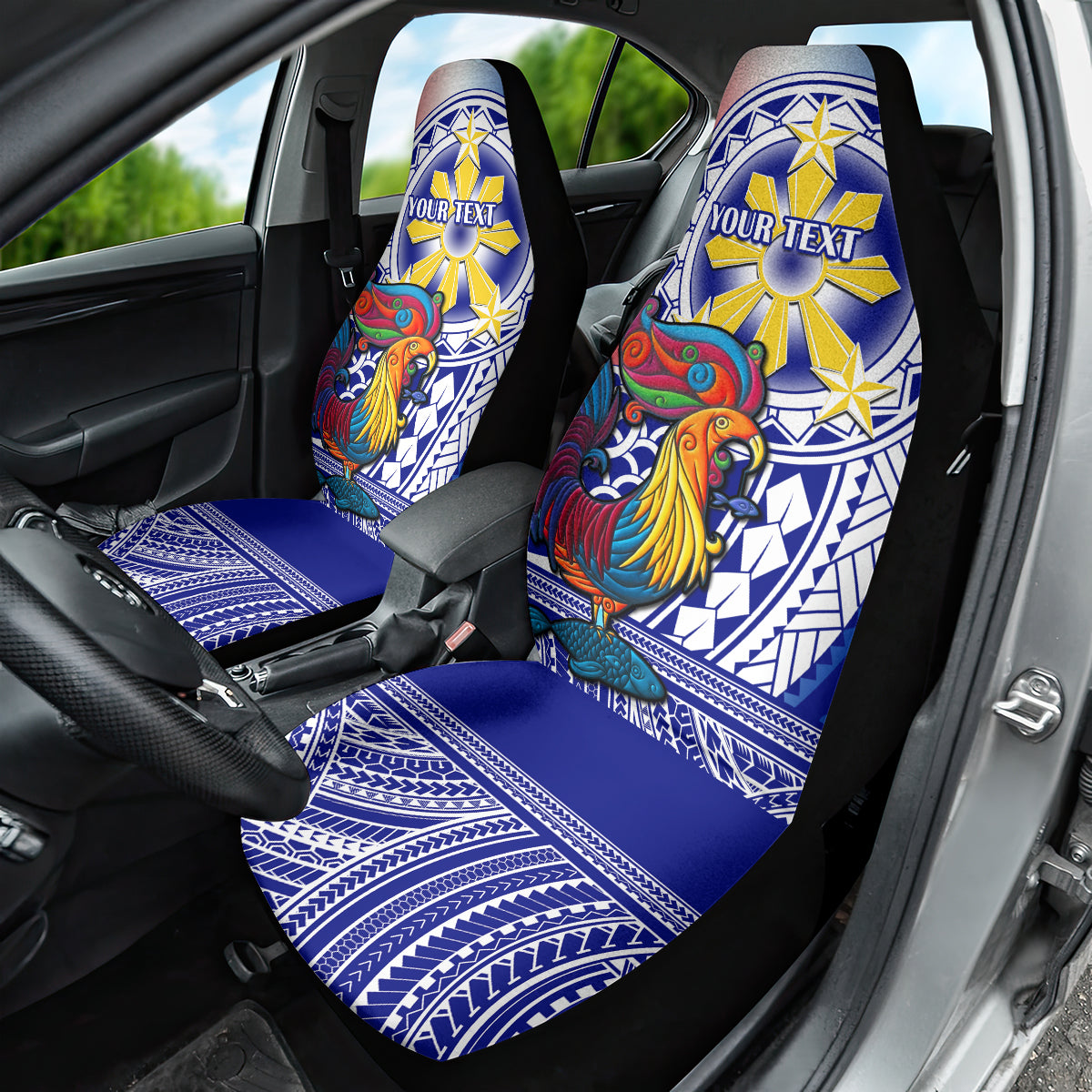 Personalised Philippines Car Seat Cover Filipino Sarimanok With Polynesian Tattoo - Wonder Print Shop