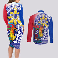Personalised Philippines Couples Matching Long Sleeve Bodycon Dress and Long Sleeve Button Shirt Filipino Sarimanok With Polynesian Tattoo - Wonder Print Shop