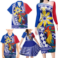 Personalised Philippines Family Matching Long Sleeve Bodycon Dress and Hawaiian Shirt Filipino Sarimanok With Polynesian Tattoo - Wonder Print Shop