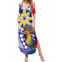 Personalised Philippines Family Matching Summer Maxi Dress and Hawaiian Shirt Filipino Sarimanok With Polynesian Tattoo - Wonder Print Shop